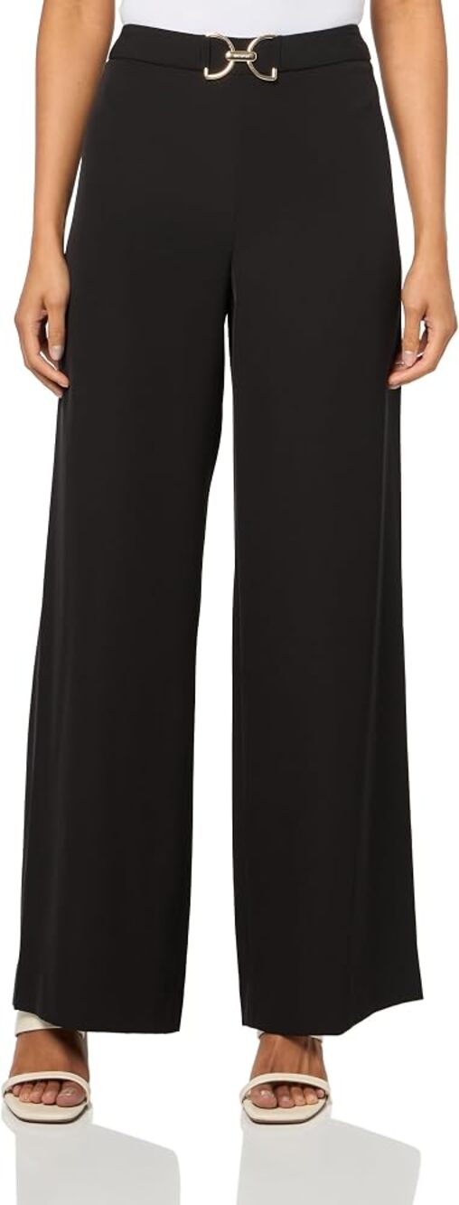 Halston Women's Straight Wide Leg Slim At Hip Black Pants Size Medium NWT